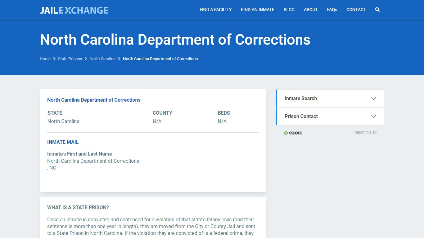 North Carolina Department of Corrections Prisoner Search | Visitation ...